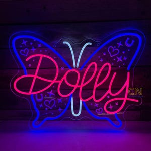 Dolly Butterfly Neon Signs, Custom Neon Sign, Pink Led Lights, Butterfly BedRoom LED Neon Sign, Bedroom Decor Wall, Kid's Room Neon Sign