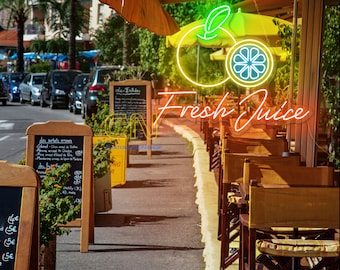 Enseigne néon orange fruits frais Enseigne néon orange enseigne au néon personnalisée magasin de jus de fruits enseigne LED fruits enseignes au néon déco bar à jus de fruits décoration murale magasin de boissons