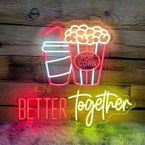 Better together Coke and popcorn sign concessions neon sign Popcorn Drinks LED Sign Cinema Decor Movie Theater Room Wall Decor Snack Bar