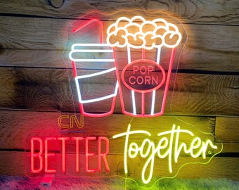 Better together Coke and popcorn sign concessions neon sign Popcorn Drinks LED Sign Cinema Decor Movie Theater Room Wall Decor Snack Bar