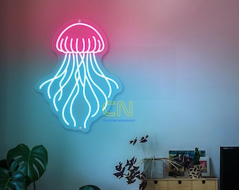 Qualle Leuchtreklame, Qualle Wandkunst, Qualle Wanddekor, Schlafzimmer Dekor, Ozean Leuchtreklame, Qualle LED-Schild, Qualle Dekoration