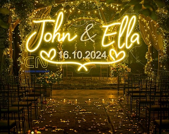Benutzerdefinierte Hochzeit Neon Schild, benutzerdefinierte Paar Name Datum Neon Schild, Hochzeit Neon Schild, Hochzeit Hintergrund Name Schild, personalisiertes Geschenk, Hochzeitsdeko