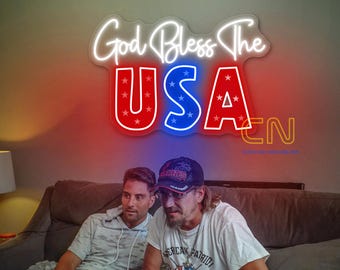 God Bless The USA Neon Sign, 1776 USA Neon Light, Proud American Light Sign, Independent Day Gift, 4th July, American Stars Stripes Sign