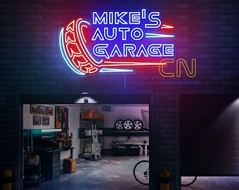 Custom Garage Name Sign Auto Garage Sign Father's day gift Best gift Man cave sign Car Service shop led sign Personalized Garage wall decor