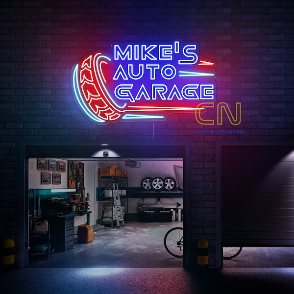 Placa personalizada para garagem, placa para oficina mecânica, presente para o Dia dos Pais, melhor presente, placa para espaço masculino, placa de LED para oficina mecânica, decoração de parede personalizada para garagem.