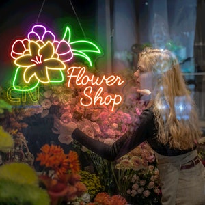 Flower Shop Neon Sign Custom Flower Garden Logo Name Sign Flower Boutique Wall Decor Art Flower Neon Light Welcome Sign Florist Neon Sign