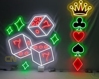 Custom Game Room LED Neon Sign, Casino Wall Decor, Playing Card Light, Dice Game Room Decor, Poker Bar Display, Gaming Room Gift, Man Cave
