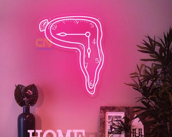 Melting Clock Neon Sign, Abstract Timepiece Decor, Living Room Wall Art, Melting Clock Sign, Custom Neon Sign, Gift for Artist, Unique Gift
