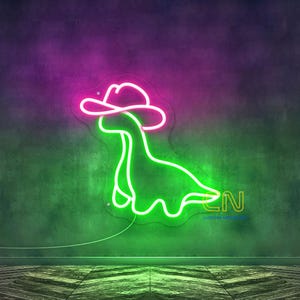 Cowboy dinosaur neon sign, Cowboy Hat Neon Sign, Christmas Gifts, Dinosaur wall art, Personalized Gifts, Kids Room Bedroom Neon Sign