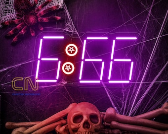 666 Neon Sign, Halloween Neon Sign, Pentagram Neon Sign, Baphomet Decor Wall Sign, Custom Neon Sign, Gothic Dark Decor, Halloween Gift