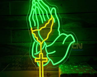 Praying Hand Neon Sign, Hand of God Neon Sign, Jesus Sign Neon Wall Decor,Fathers day gift,Religious gift,Pray Hand neon sign,Christian gift