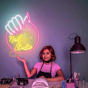 Benutzerdefinierte Nageldesigner LED Neon Schild, personalisiertes Nagelstudio Beauty Room Neonlicht Beauty Salon Wand Kunst Dekor Business Sign Nagel Künstler Geschenk