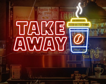 Take Away Neon Sign Coffee To Go Neon Light Custom Coffee Shop Logo LED Sign Coffee Cup LED Sign Coffee Bar Wall Art Cafe Shop Wall Decor