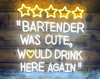 Custom 5-Star Review LED Neon Sign, Fun Bar Wall Decor, Unique Home Bar & Pub Sign, Bartender Quote Neon Light for Restaurants