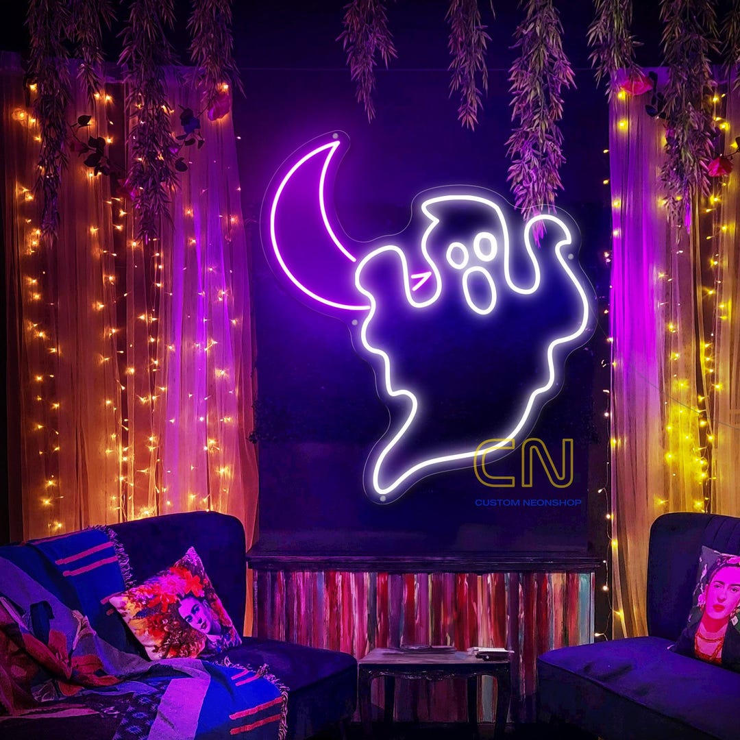 Halloween Boo With Moon Neon Sign, Halloween LED Sign, Custom Neon Sign ...