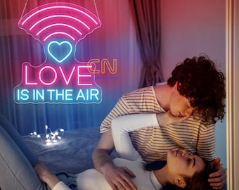 L'amour est dans l'air Enseigne néon LED, décoration coeur et arc-en-ciel, lumière romantique, décoration de chambre de couple, cadeau Saint-Valentin, décoration de chambre à coucher, enseigne au néon Love