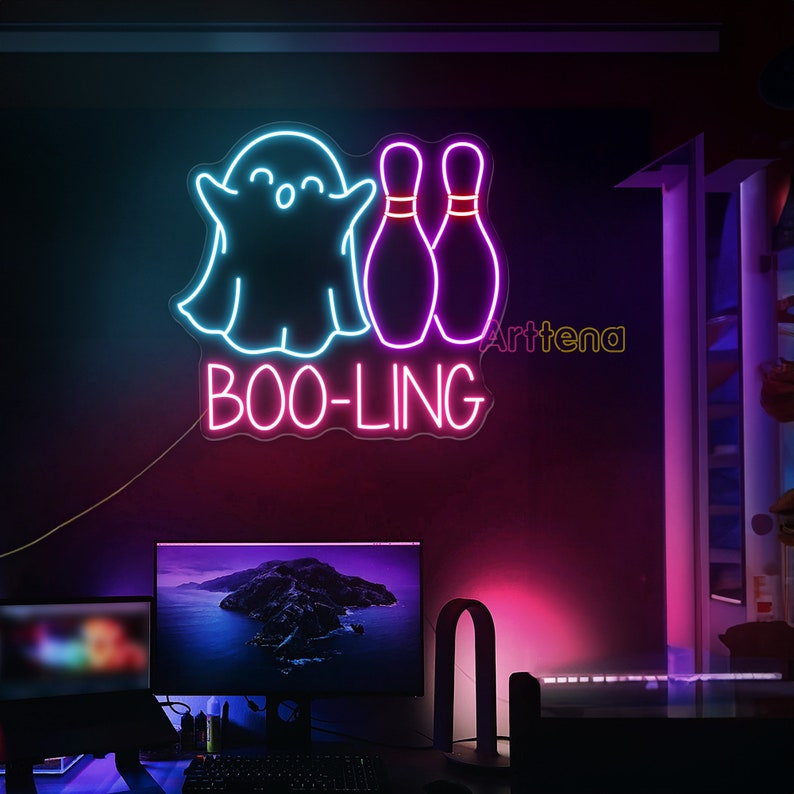 Boo-ling Neon Sign, Boo Led Sign, Bowling Neon Sign, Ghost Neon Sign ...