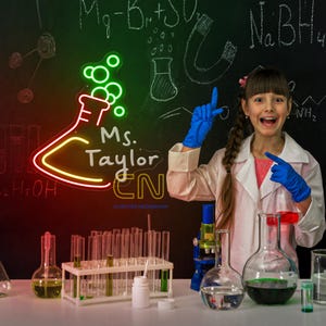 Custom Science Teacher Name Neon Sign, Science Laboratory Room Decor, Chemist Name Sign, Science Wall Decor, Science Teacher Neon Sign