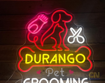 Custom Pet Grooming LED Neon Sign, Dog Grooming Neon Light, Pet Salon Wall Decor, Groomer Business Sign, Custom Pet Shop Light, Dog Cat Sign