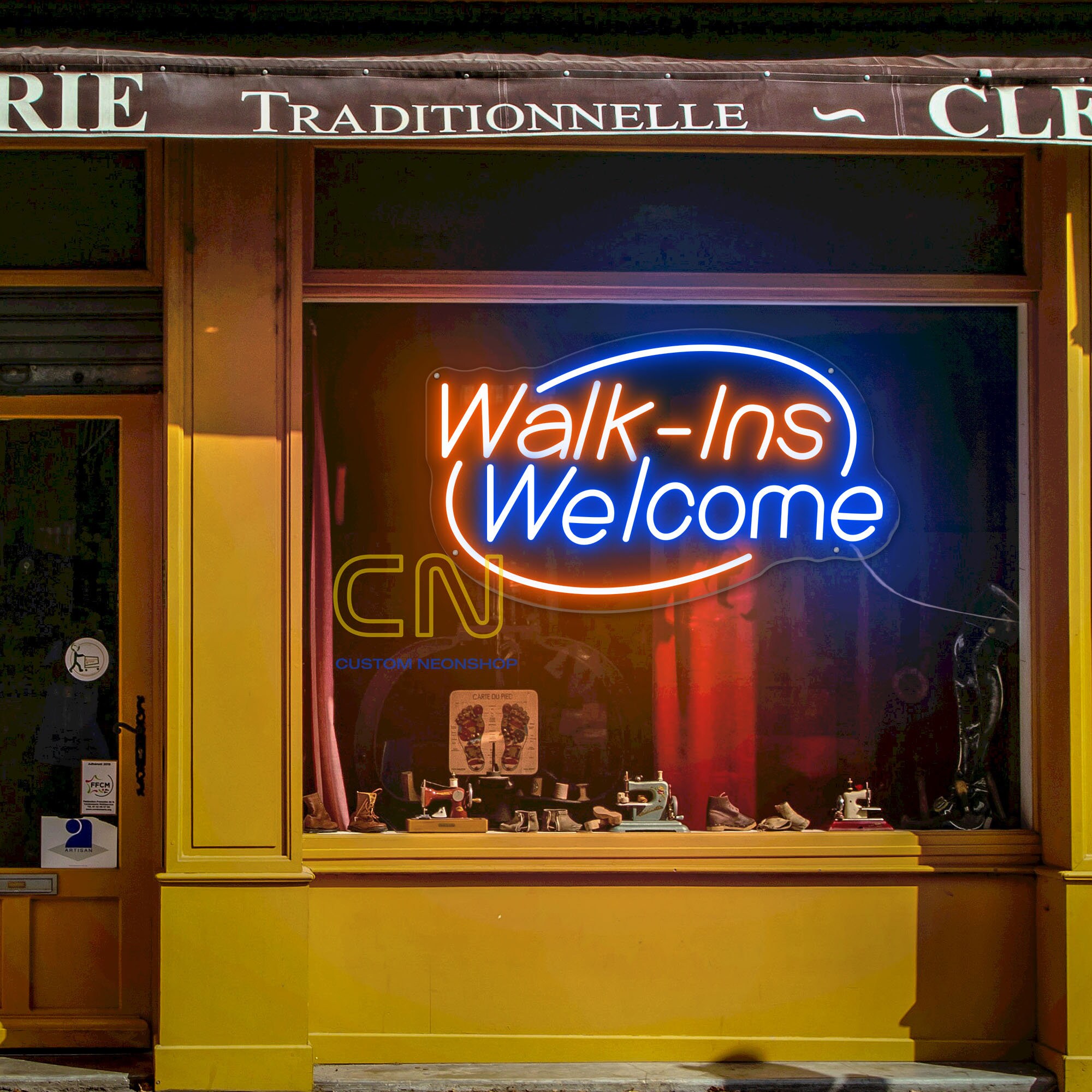 Walk In Sign Option Walk-ins Welcome Neon Sign Custom Business Welcome Neon Light Walk Ins ...