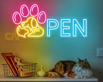 Pet Open Neon Sign, Open Neon Sign, Pet Shop Welcome Sign, Open Sign with Pet Paw, Pet Spa Decor, Pet Shop Open Neon Sign, Business Sign