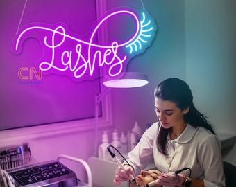 Letrero de neón de pestañas, letrero de neón de pestañas, letrero LED de neón de pestañas para pared de oficina, belleza comercial, letreros de neón para decoración de pared de salón de belleza