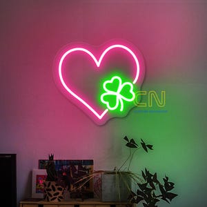 Letrero de neón LED con forma de trébol de hojas y corazón, luz de neón personalizada con forma de trébol de San Patricio, letrero de trébol de 3 hojas, decoración de pared para el hogar, regalo del día de San Patricio, letrero de la suerte