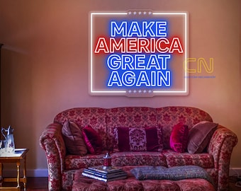 Enseigne néon Make America Great Again Enseigne néon américaine Célébration du 4 juillet, décoration lumineuse du jour de l'indépendance, 1776 États-Unis