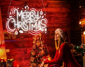Merry Christmas with Engraved neon sign, Xmas Wall Decor, Christmas Wall Sign, Christmas Neon Sign, Custom Neon Sign, Merry Christmas Sign
