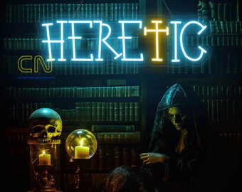 Heretic Neon Sign, Devil Decor Sign, Cross Neon Sign, Gothic Bar Decor, Personalized Gift, Ghost Neon Sign, Custom Neon Sign, Gothic Decor