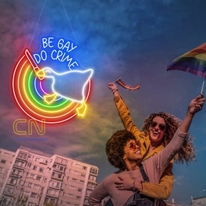 Bądź gejem, zrób przestępstwo Neon Sign Gay Pride Sign Funny Goose Gay Sign LGBTQ Pride Month Gift Lesbian Pride Led Light Goose LGBTQ Light Rainbow Sign