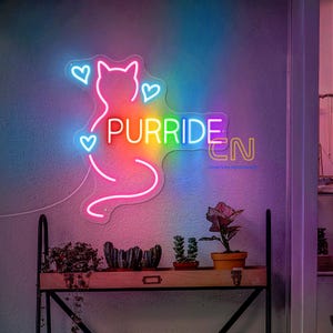 Purride Cat LGBT Neon Sign Gay Pride Sign Funny Kitty Gay Sign LGBTQ Pride Month Gift Lesbian Pride Led Light Cat LGBTQ Light Rainbow Sign