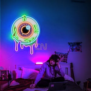 Creepy Eye Halloween Neon Sign, Neon Sign Wall Decor, Horror Eye Led Decor, Halloween Led Sign Decor, Led Neon Sign Art, Custom Neon Sign