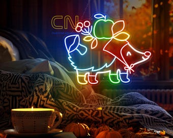 Autumn Hedgehog Neon Sign, Cute Fall Hedgehog Neon Sign, Animal Art Decor Sign, Hedgehog Lover Gift, Autumn Led Sign, Thanksgiving Gift