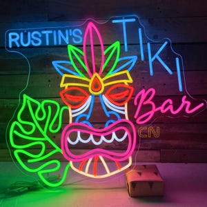 Tiki Bar Neon Sign Custom Bar Signage Tiki Lounge Sign Personalized Tiki Sign Beach Bar Sign Summer Tropical Poolside Patio Man Cave Sign