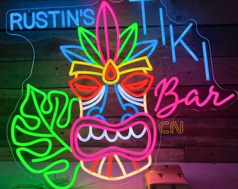 Tiki Bar Neon Sign Custom Bar Signage Tiki Lounge Sign Personalized Tiki Sign Beach Bar Sign Summer Tropical Poolside Patio Man Cave Sign