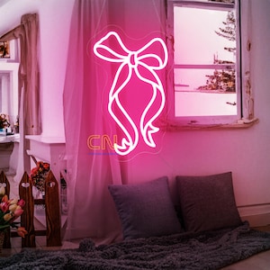 Bow Neon Sign, Ribbon Neon Sign, Gift For Girl, Bedroom Wall Decor, Pink Neon Sign, Custom Neon Sign, Home Decor, Birthday Gift, Bow Decor