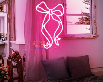 Bow Neon Sign, Ribbon Neon Sign, Gift For Girl, Bedroom Wall Decor, Pink Neon Sign, Custom Neon Sign, Home Decor, Birthday Gift, Bow Decor