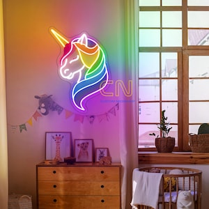 Neonmuurkunst eenhoorn – Levendig led-decor voor een levendige plek, muurdecoratie eenhoorn, kinderkamer wanddecoratie, led-muurkunst, aangepast formaat
