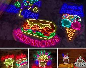 Custom Food & Drink LED Neon Sign, Restaurant Decor, Bar Lighting, Cafe Display, Kitchen Decor, Food Truck Sign, Personalized Business Light