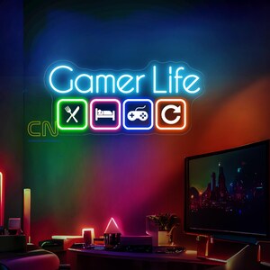 Gamer Life Neon Sign, Gaming Room Wall Decor, Neon Light for Gaming Room, Gaming Room Wall Decor, Game Room Sign, Custom Gamer Username Sign