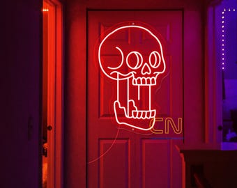 Schädel-Neon-Schild, Schädel-Wand-Dekor, gotischer lustiger Schädel-Wand-Dekor, Goth-Liebhaber-Geschenk, Goth-Raum-Dekor, lustiges Halloween-Wohndekor-Zeichen
