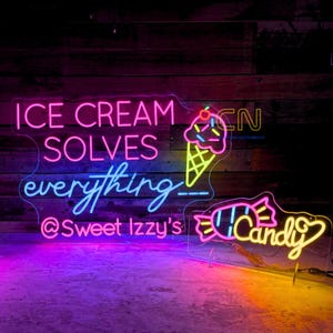 Custom Ice Cream Logo Neon Sign, Ice Cream Neon Sign, Ice Cream Store Shop Wall Art, Business Led Logo Decor, Ice Cream Led Signs, Food Sign