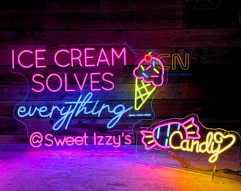 Custom Ice Cream Logo Neon Sign, Ice Cream Neon Sign, Ice Cream Store Shop Wall Art, Business Led Logo Decor, Ice Cream Led Signs, Food Sign