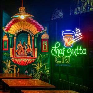 Chai Sutta Neon Sign, Indian Tea Store Neon Indian Food Street Food Wall Art Light, Restaurant Wall Decor, Business Decor, Custom Logo Sign
