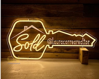 Custom Realtor LED Neon Sign – SOLD Key Sign, Real Estate Marketing Display, Realtor Office Decor, Real Estate Sold Sign for Agents
