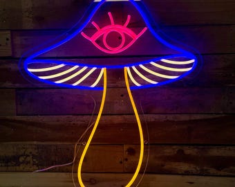 Custom Mushroom Neon Sign, Eye Mushroom Neon Sign, Third Eyes Neon, Mystical Eye Mushroom, Mushroom Gifts, Magic Mushroom