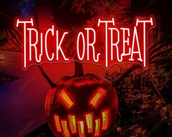 Trick Or Treat Halloween Decoration, Halloween Neon Sign, Holiday Decoration, Bat Neon Sign, Custom Neon Sign, Home Decor, Halloween Party