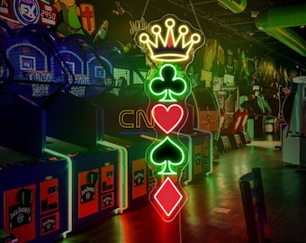 Cartes de jeu, enseigne néon LED, néon de poker, décoration murale de casino, enseigne LED bar lounge, néon pour salle de jeux, cadeau sur le thème des jeux d'argent
