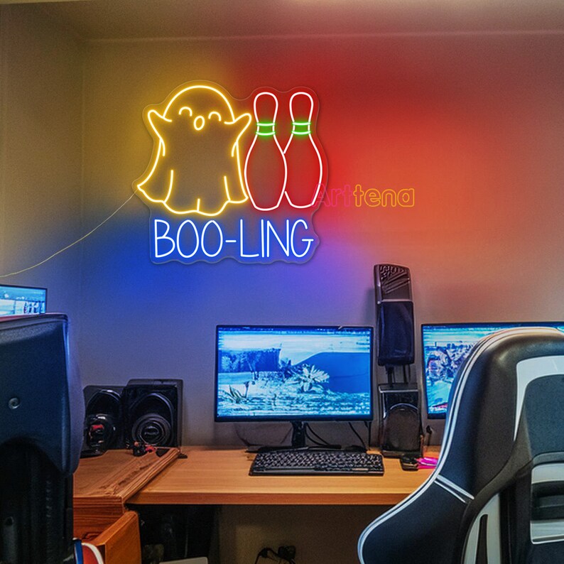 Boo-ling Neon Sign, Boo Led Sign, Bowling Neon Sign, Ghost Neon Sign ...